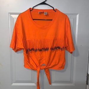 Vintage Mambo Mania Gitano Beaded Fringe Tie Crop Top Size Small